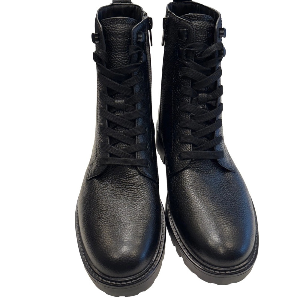 VINCE Dominic Women’s Black Textured Leather Boots Lace Up/zip Lug Sole Sz 9 NEW